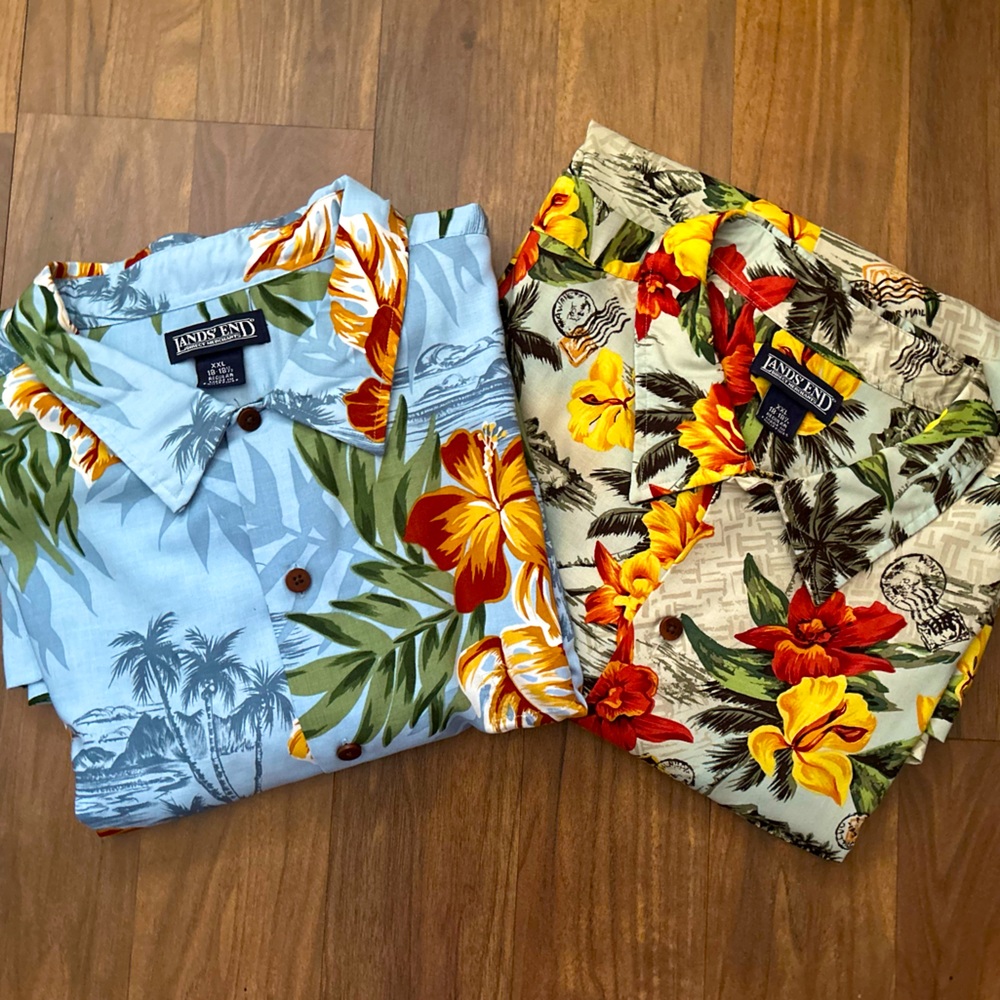 Lands End  Floral Hawaiian Shirts Short Sleeve Size  XXL (18-18.5 ) BUNDLE